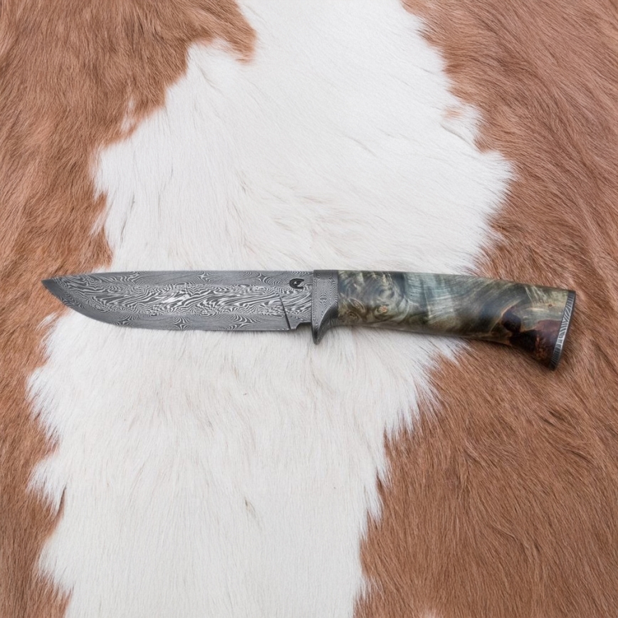 Lovecký damaškový nůž 14 cm kaštan