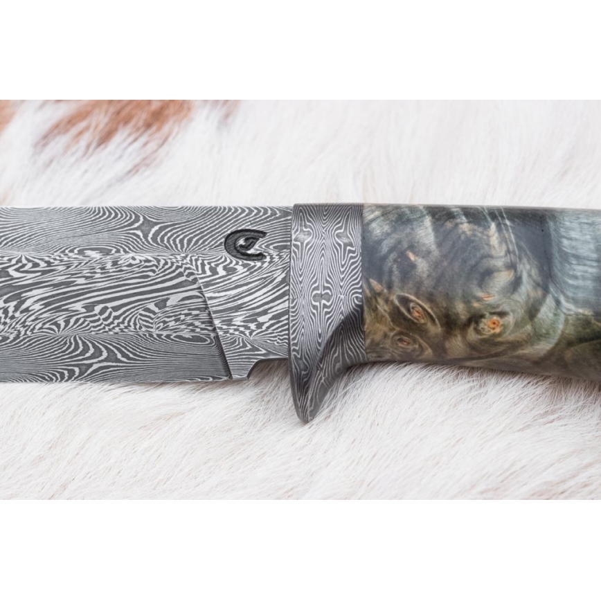 Lovecký damaškový nůž 14 cm kaštan