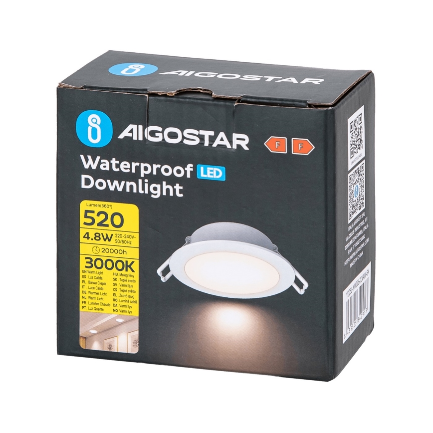 Aigostar - LED Koupelnové podhledové svítidlo LED/4,8W/230V 3000K bílá IP65
