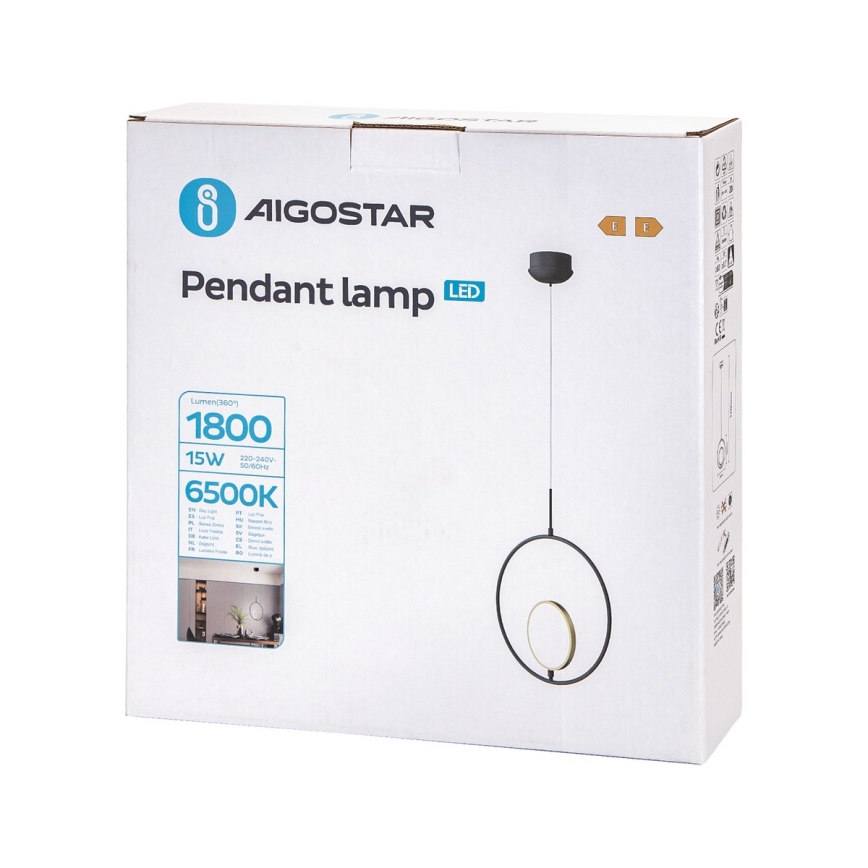 Aigostar - LED Lustr na lanku LED/15W/230V 2700K černá/zlatá