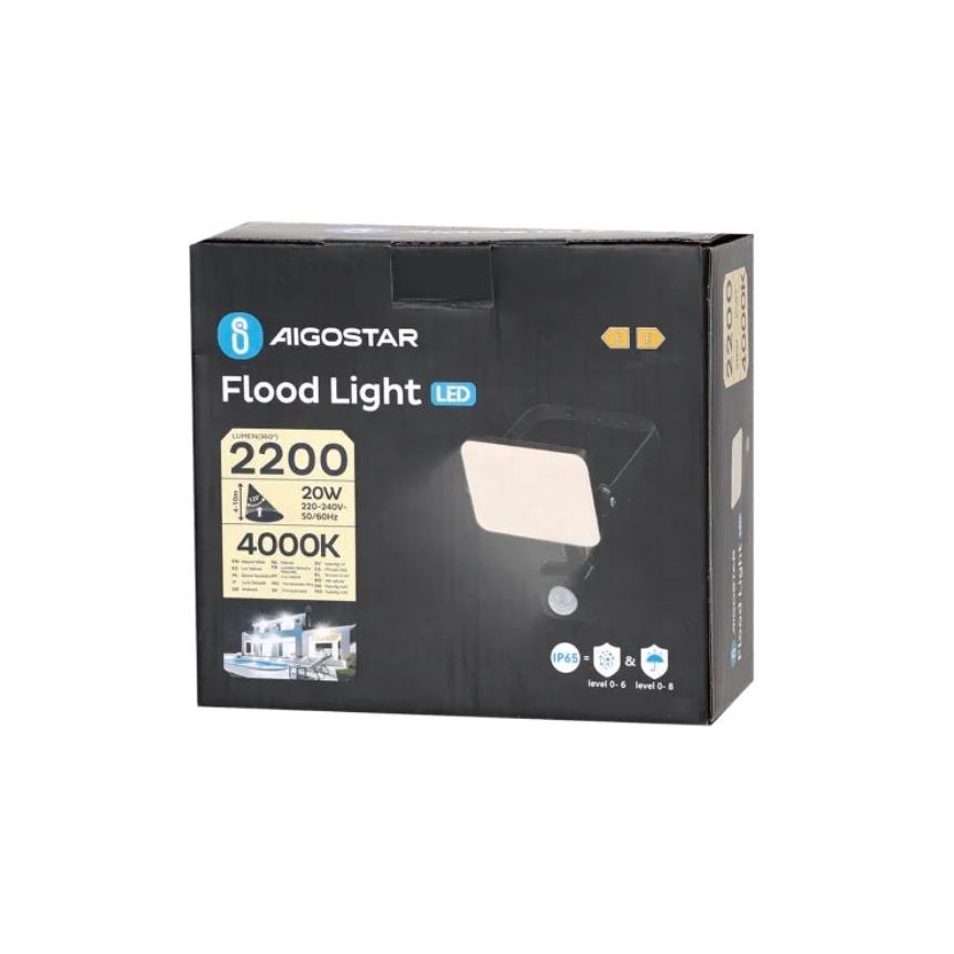 Aigostar - LED Reflektor se senzorem LED/20W/230V 4000K IP65 černá