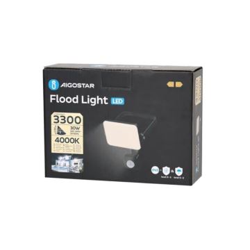 Aigostar - LED Reflektor se senzorem LED/30W/230V 4000K IP65 černá