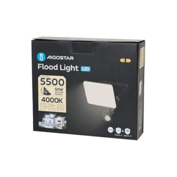 Aigostar - LED Reflektor se senzorem LED/50W/230V 4000K IP65 černá