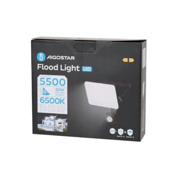 Aigostar - LED Reflektor se senzorem LED/50W/230V 6500K IP65 černá