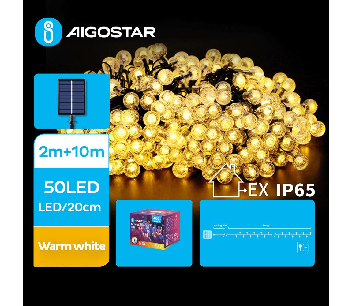Aigostar B.V. Aigostar - LED Solární dekorační řetěz 50xLED/8 funkcí 12m IP65 teplá bílá AI0429