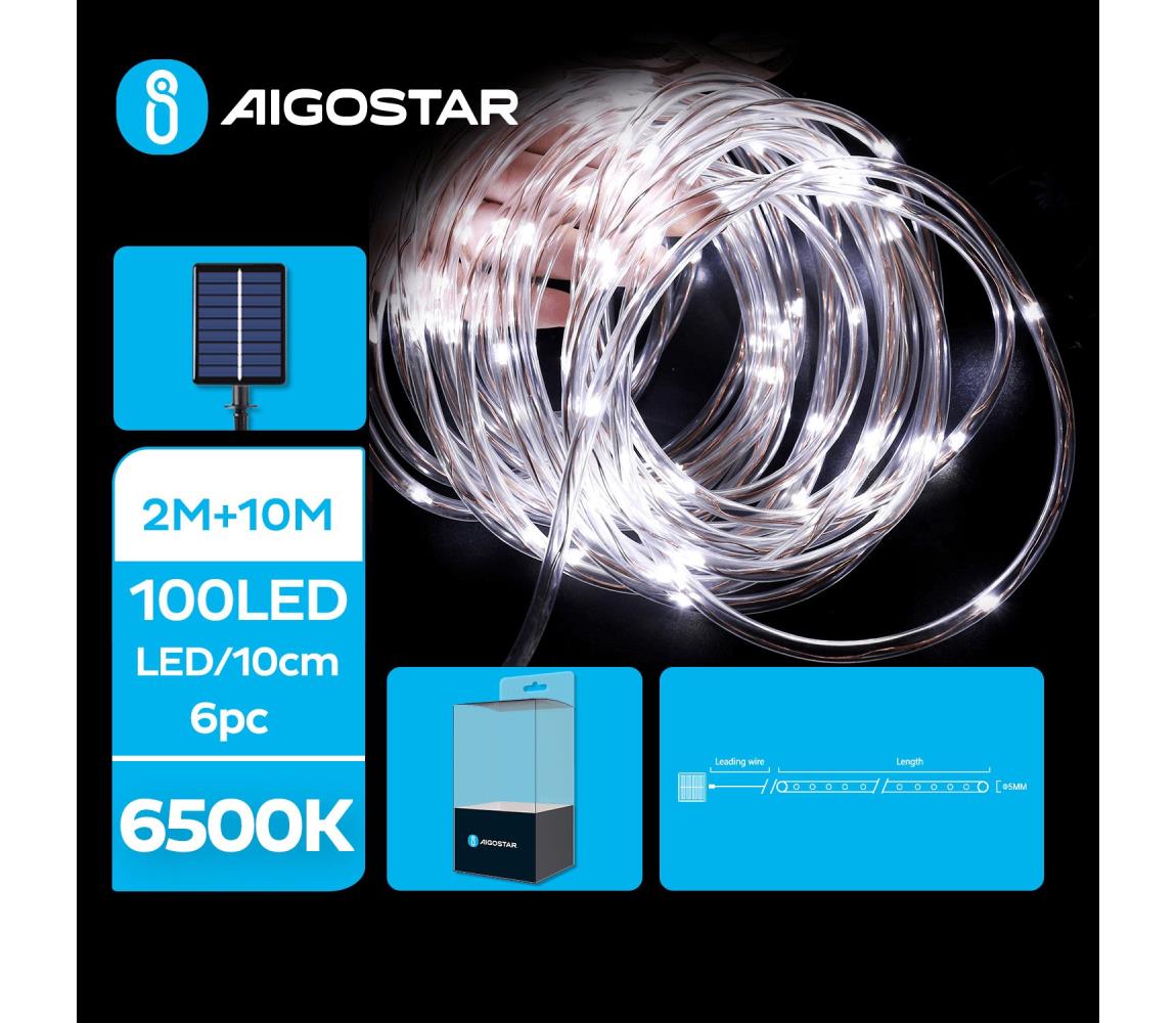 Aigostar B.V. Aigostar - LED Solární vánoční řetěz 100xLED/8 funkcí 12m IP65 studená bílá AI0442