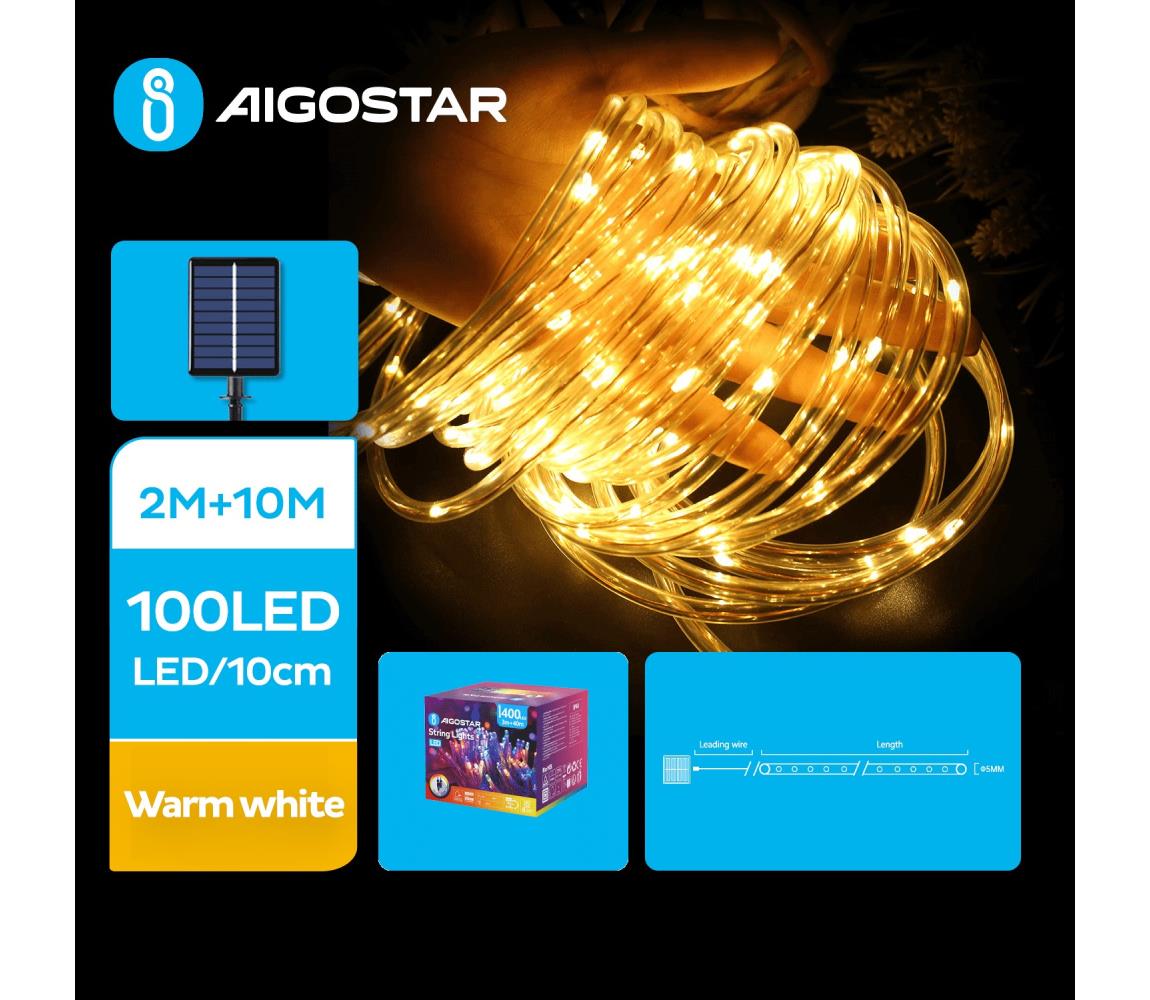 Aigostar B.V. Aigostar - LED Solární vánoční řetěz 100xLED/8 funkcí 12m IP65 teplá bílá AI0441