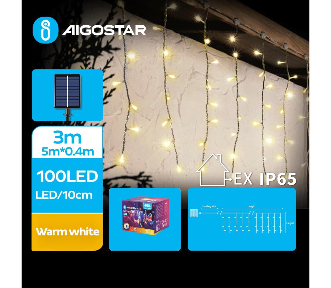Aigostar B.V. Aigostar - LED Solární vánoční řetěz 100xLED/8 funkcí 8x0,4m IP65 teplá bílá AI0434