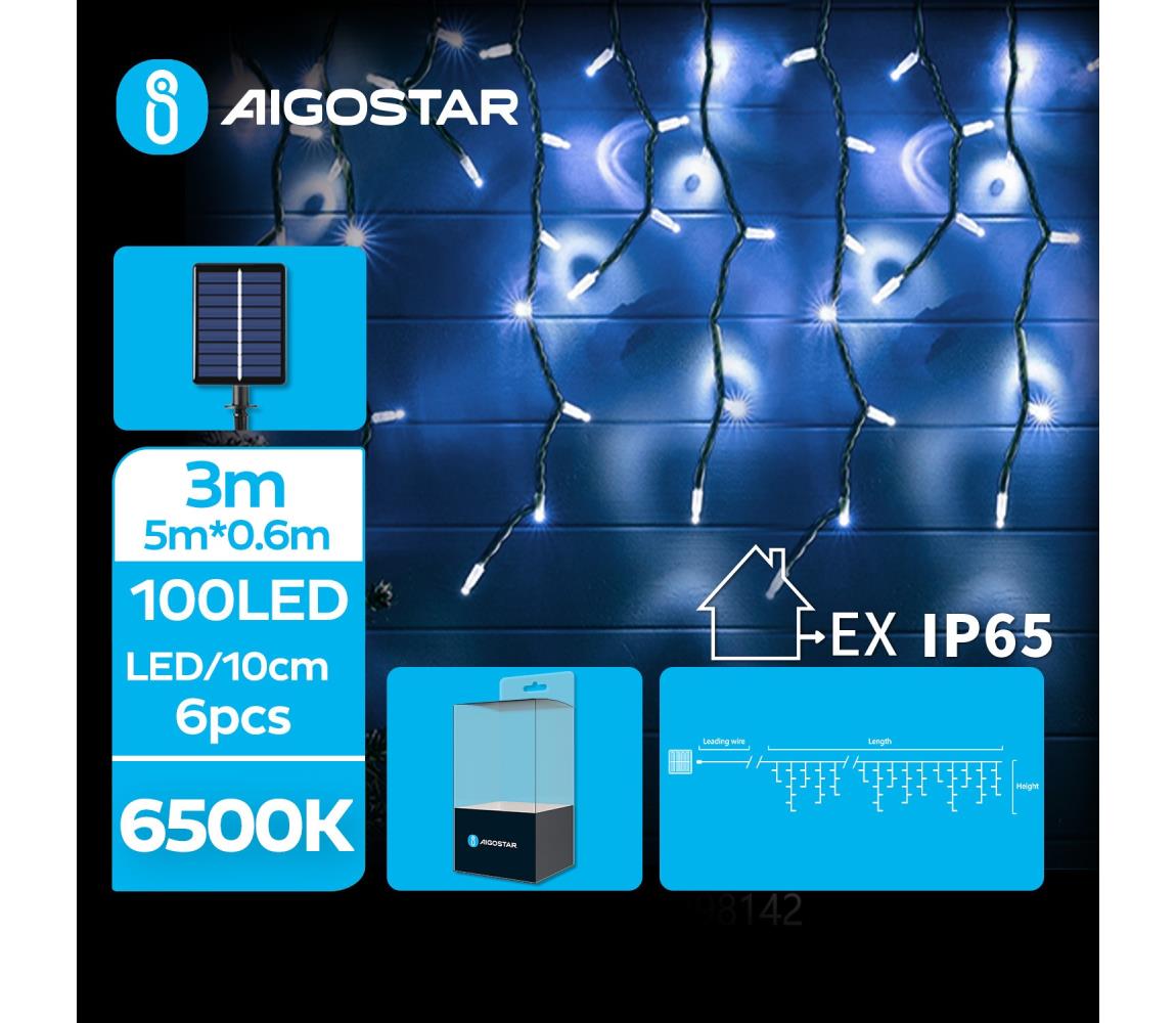 Aigostar B.V. Aigostar - LED Solární vánoční řetěz 100xLED/8 funkcí 8x0,6m IP65 studená bílá AI0437