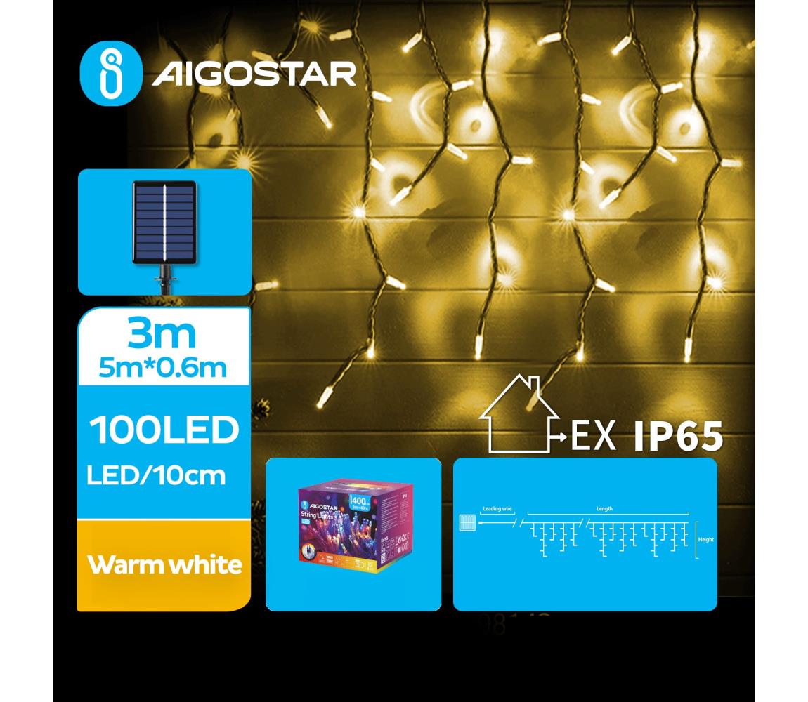 Aigostar B.V. Aigostar - LED Solární vánoční řetěz 100xLED/8 funkcí 8x0,6m IP65 teplá bílá AI0436