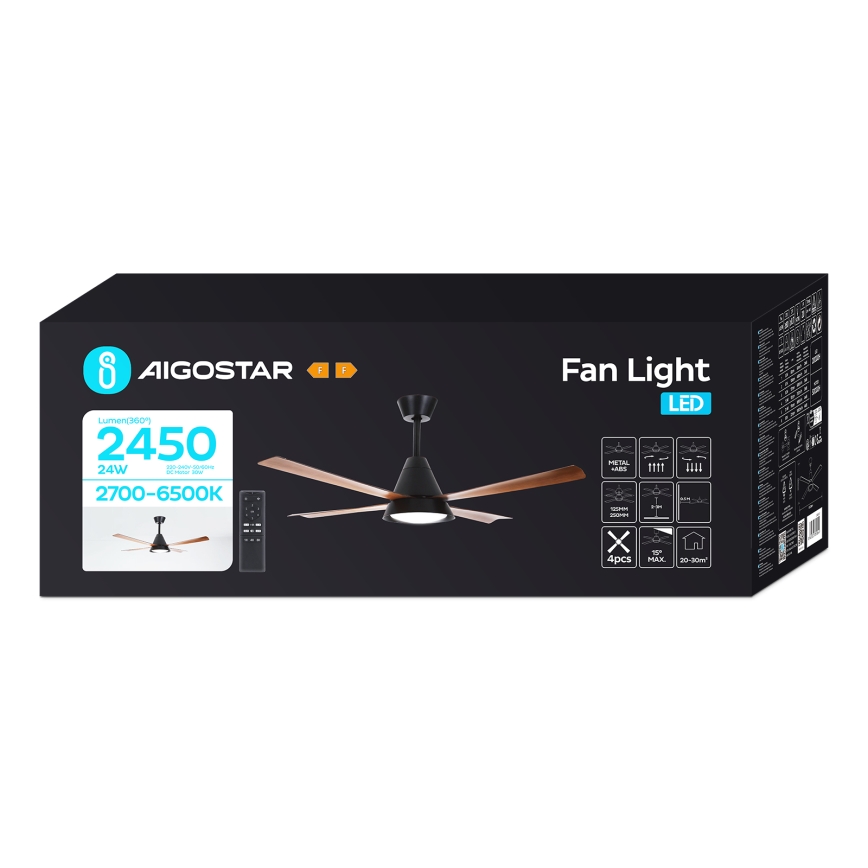 Aigostar - LED Stmívatelný stropní ventilátor LED/24W/230V 2700-6500K 132cm + dálkové ovládání