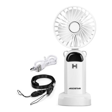 Aigostar - Nabíjecí ruční ventilátor 4W/5V 1200mAh bílá