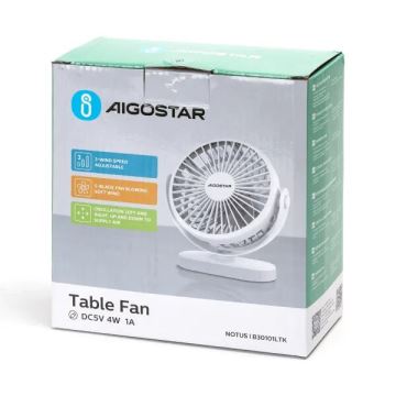 Aigostar - Nabíjecí stolní ventilátor 4W/5V 1500mAh bílá