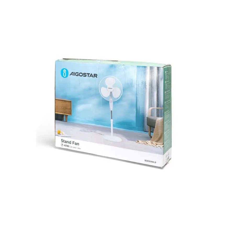 Aigostar - Stojanový ventilátor 40W/230V bílá