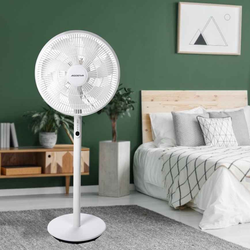 Aigostar - Stojanový ventilátor 45W/230V bílá + dálkové ovládání