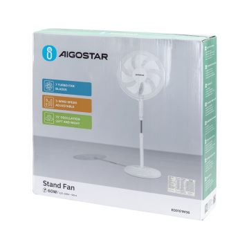 Aigostar - Stojanový ventilátor 60W/230V bílá