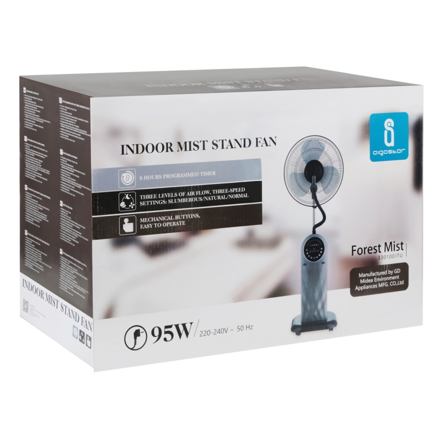 Aigostar - Stojanový ventilátor s mlhovým efektem 95W/230V černá/šedá + dálkové ovládání