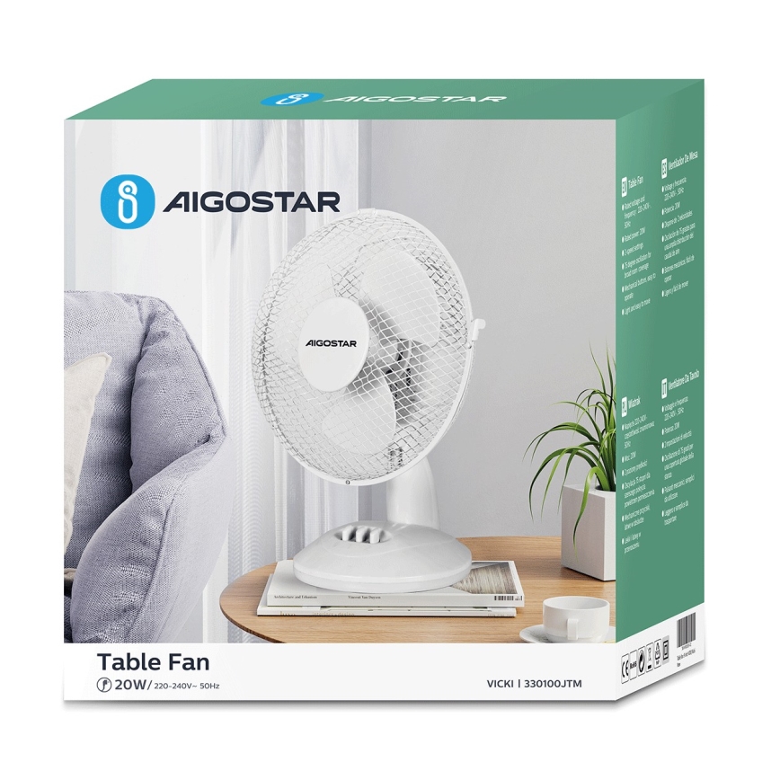 Aigostar - Stolní ventilátor 20W/230V bílá