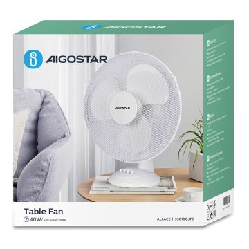 Aigostar - Stolní ventilátor 40W/230V bílá