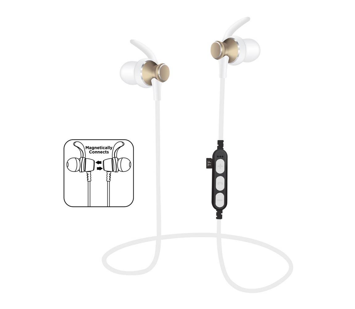 Platinet Bluetooth sluchátka s mikrofonem a MicroSD přehrávačem bílá/zlatá PL0236