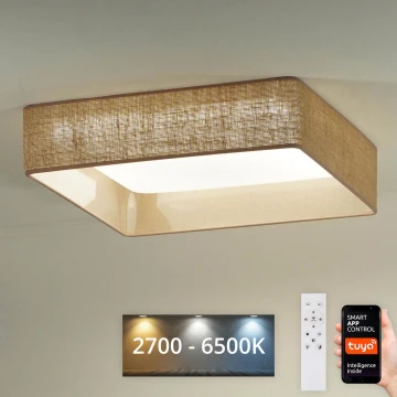 Brilagi - LED Stmívatelné stropní svítidlo VELVET SQUARE SMART LED/36W/230V 2700-6500K Wi-Fi Tuya + dálkové ovládání hnědá