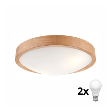 Brilagi - LED Stropní svítidlo CARVALHO SLIM 2xE27/60W/230V dub pr. 37 cm