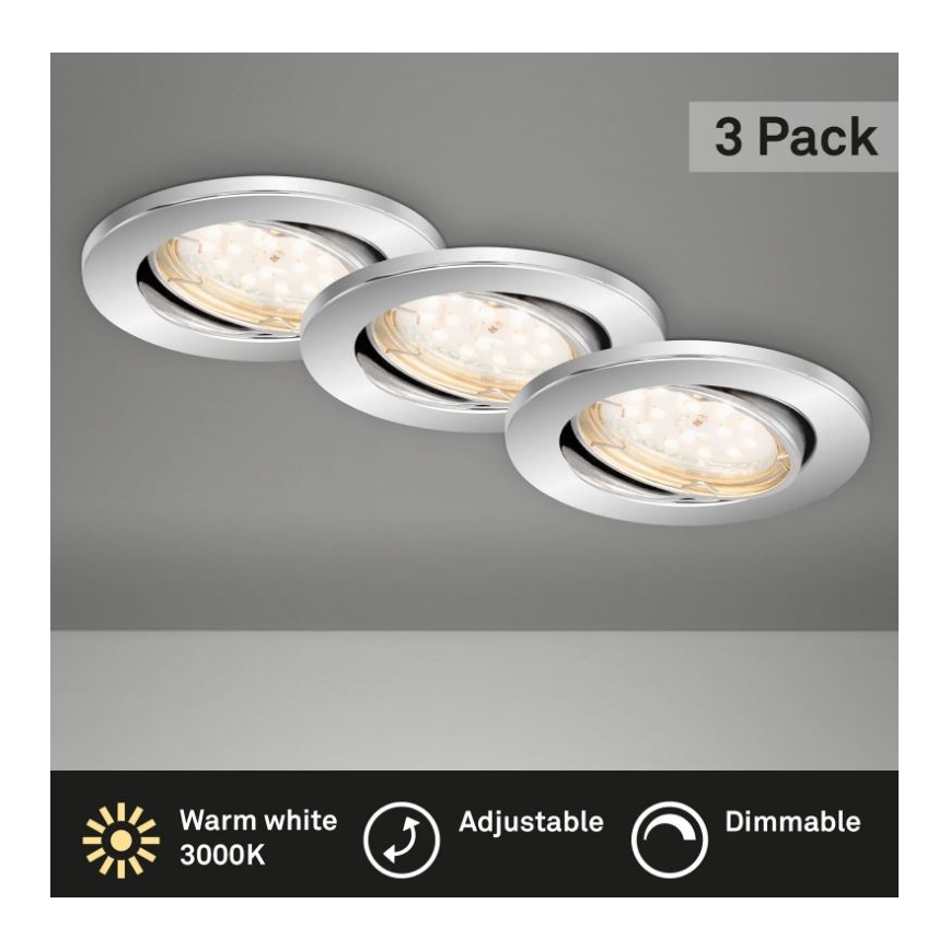 Briloner 7219-038 - SADA 3x LED Stmívatelné koupelnové podhledové svítidlo 1xGU10/5W/230V IP23