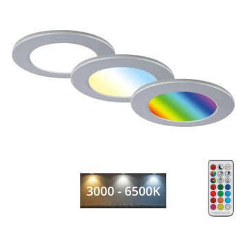Briloner - SADA 3x LED RGBW Stmívatelné koupelnové podhledové svítidlo LED/4,8W/230V 3000-6500K IP65 + dálkové ovládání