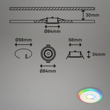 Briloner - SADA 3x LED RGBW Stmívatelné koupelnové podhledové svítidlo LED/5W/230V 3000-6500K IP44 + dálkové ovládání