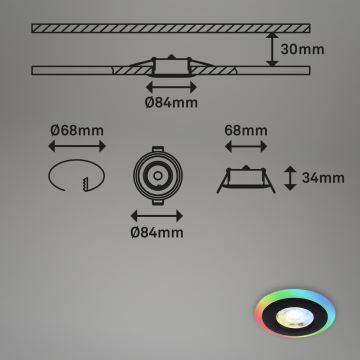 Briloner - SADA 3x LED RGBW Stmívatelné koupelnové podhledové svítidlo LED/5W/230V 3000-6500K IP44 + dálkové ovládání