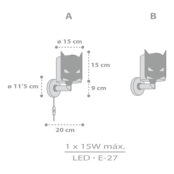 Dalber 61809 - Dětské nástěnné svítidlo DARK HERO 1xE27/15W/230V