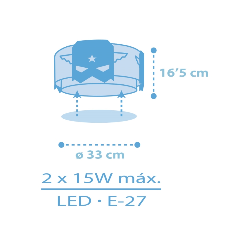 Dalber 61816 - Dětské stropní svítidlo BLUE HERO 2xE27/15W/230V