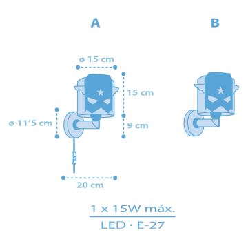 Dalber 61819 - Dětské nástěnné svítidlo BLUE HERO 1xE27/15W/230V