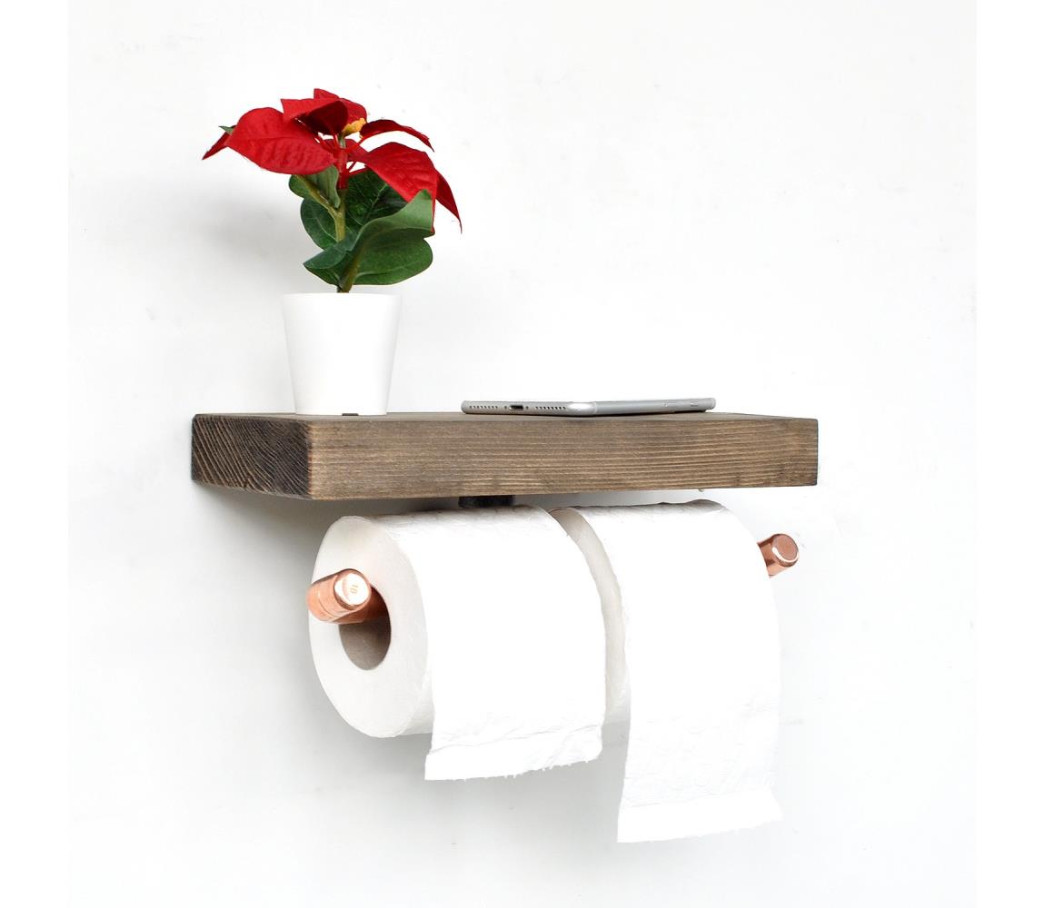 Asir Držák toaletního papíru s policí BORU 12x30 cm smrk/měděná AS1172