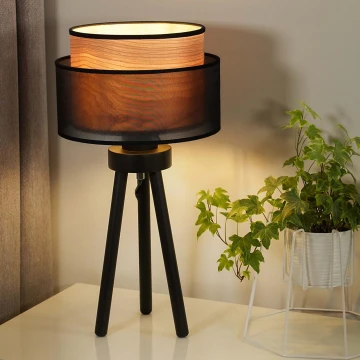 Duolla - Stolní lampa WOOD BOHO 1xE27/15W/230V černá/béžová