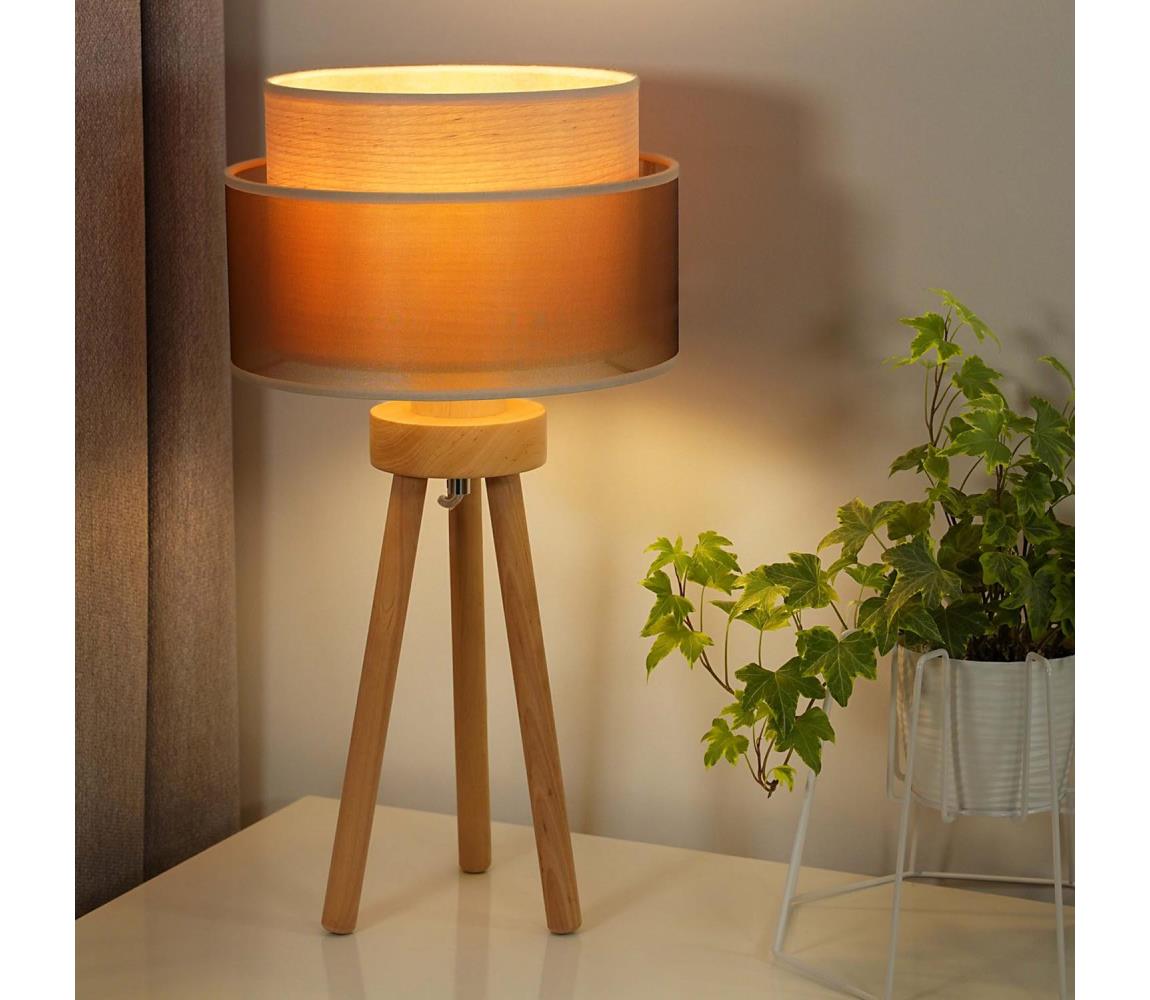   - Stolní lampa WOOD BOHO 1xE27/15W/230V měděná/hnědá/béžová 