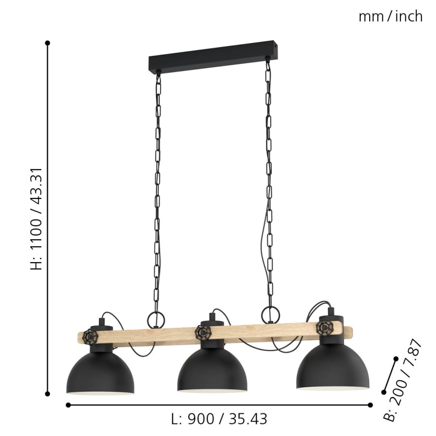 Eglo - Lustr na řetězu 3xE27/28W/230V - FSC certifikováno