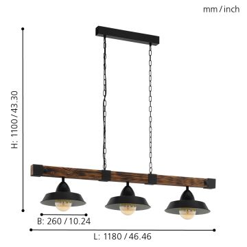 Eglo - Lustr na řetězu 3xE27/60W/230V - FSC certifikováno