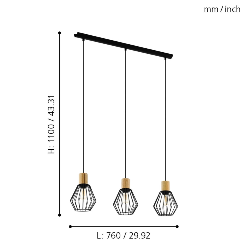 Eglo - Lustr na lanku 3xE27/60W/230V - FSC certifikováno