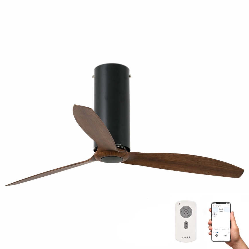 FARO 32037WP - Stropní ventilátor TUBE FAN M černá/hnědá pr. 128 cm SMART + dálkové ovládání