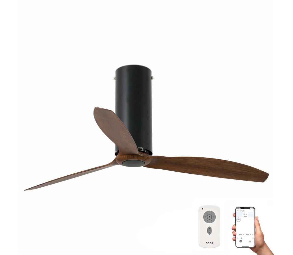 FARO Barcelona FARO 32037WP - Stropní látor TUBE FAN M černá/hnědá pr. 128 cm SMART + DO 