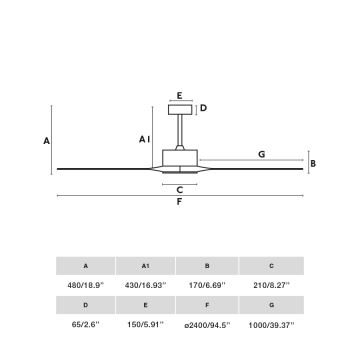 FARO 34200WPA - Stropní ventilátor KAUAI XXL dřevo/černá pr. 240 cm SMART + dálkové ovládání