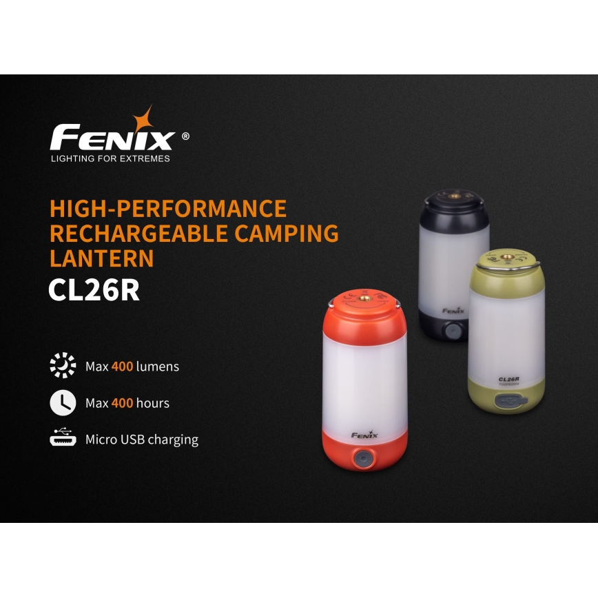 Fenix CL26RGREEN - LED Stmívatelná přenosná nabíjecí lampa LED/USB IP66 400 lm 400 h zelená