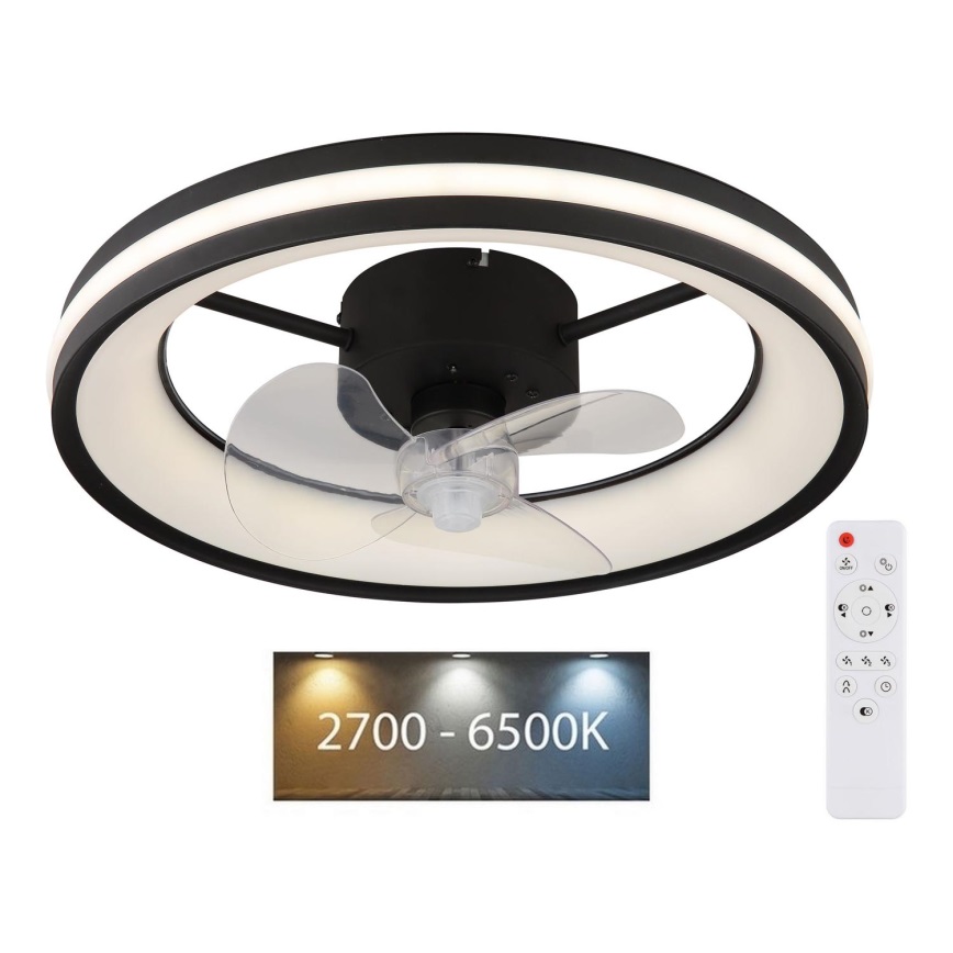 Globo - LED Stmívatelné stropní svítidlo s ventilátorem LED/30W/230V 2700-6500K černá + dálkové ovládání