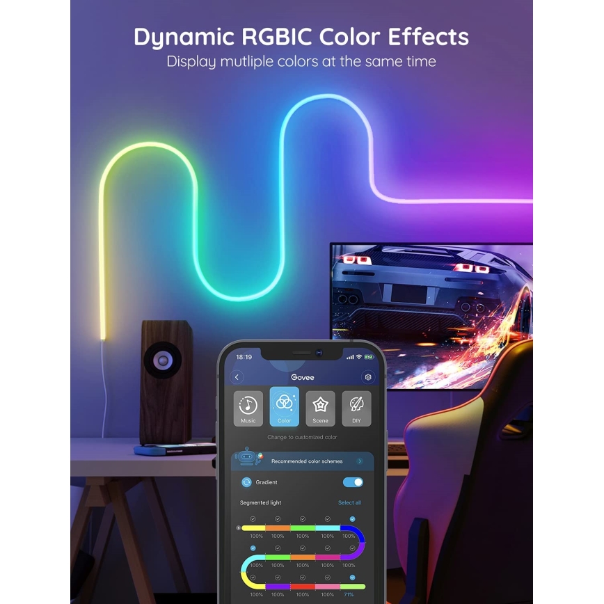 Govee - Neon SMART ohebný LED pásek RGBIC 2m Wi-Fi IP67