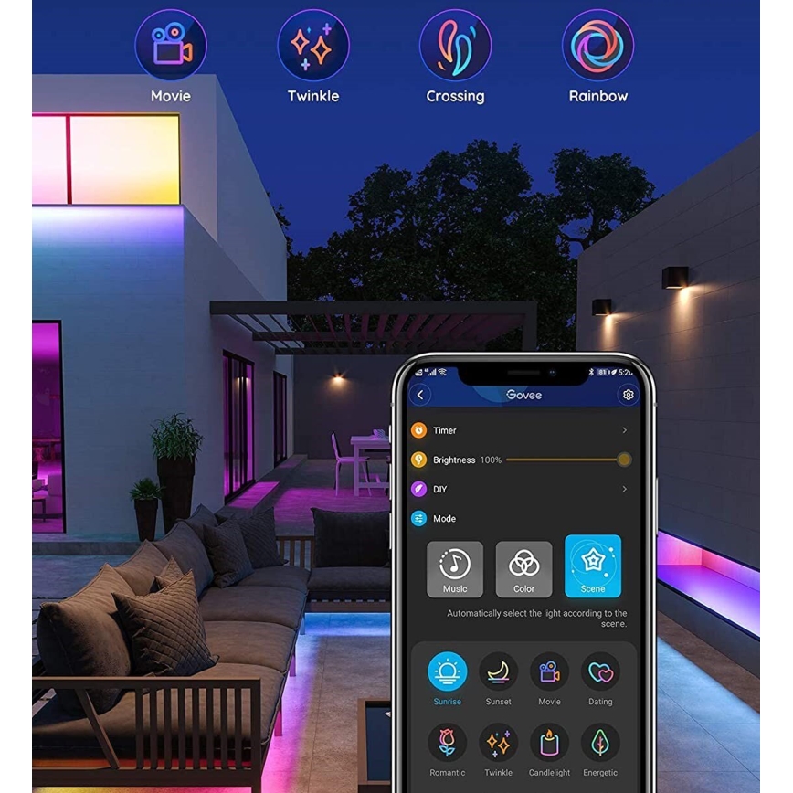 Govee - Outdoor Pro SMART RGBICWW venkovní LED pásek 10m 2700-6500K Wi-Fi IP65