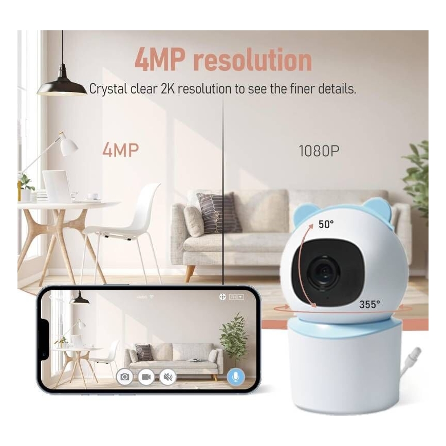 Immax NEO 07788L - Chytrá kamera se senzorem 355° 50° P/T 4MP Wi-Fi Tuya modrá