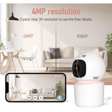 Immax NEO 07789L - Chytrá kamera se senzorem 355° 50° P/T 4MP Wi-Fi Tuya růžová