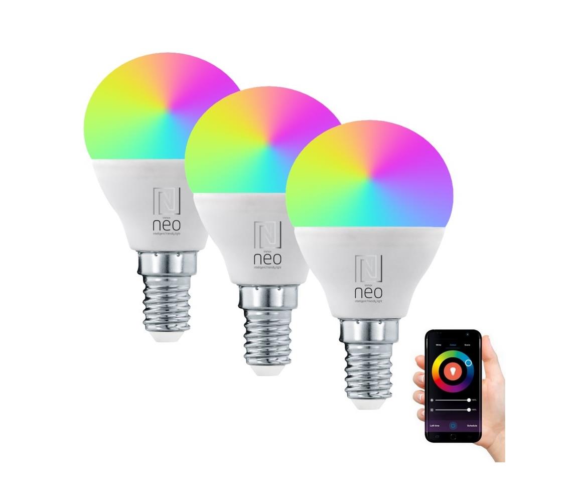 IMMAX NEO LITE SMART sada 3x žárovka LED E14 6W RGB+CCT barevná a bílá, stmívatelná, Wi-Fi, P45, TUYA