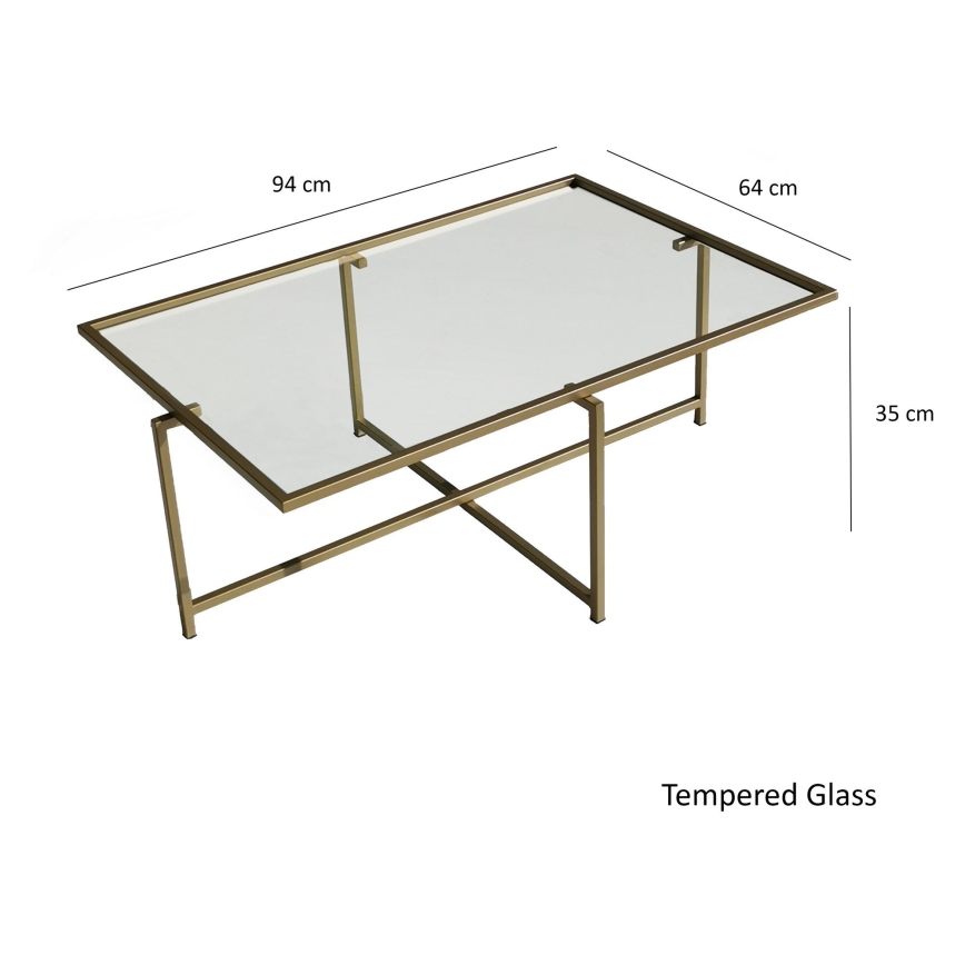 Konferenční stolek SUN 35x94 cm zlatá/čirá